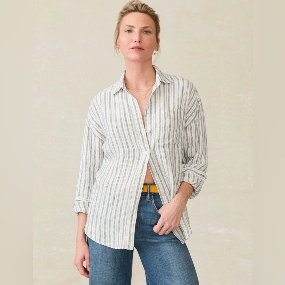 Faherty Santa Cruz Linen Shirt, Oceanside Stripe